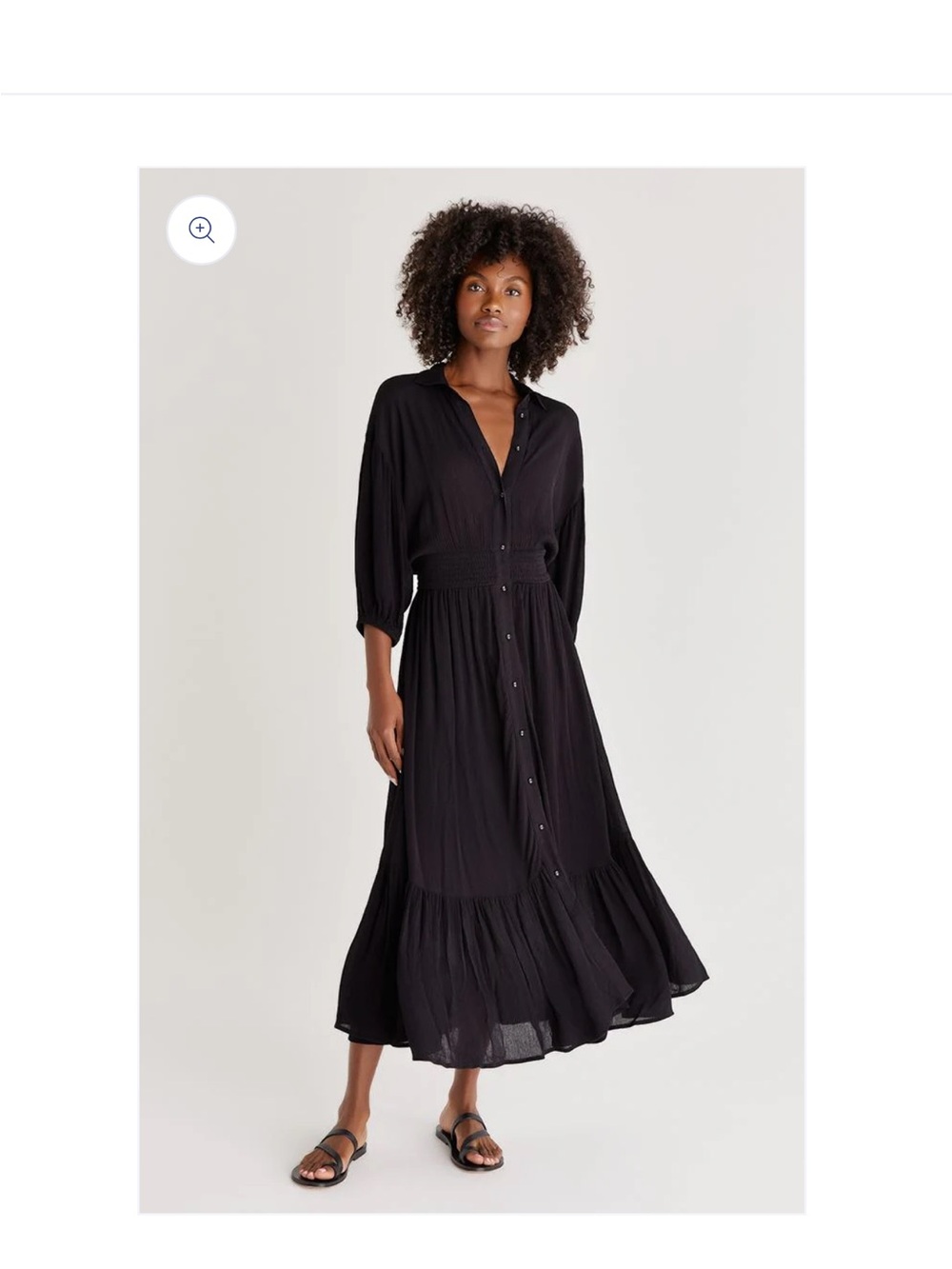 Z Supply Black Button-Front Maxi Dress with Smocked Waist